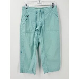 LL Bean Womens sz 8 Reg Cotton Linen Roll Tab Crop Utility Pants hiking camping